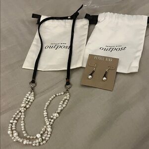 Payote Bird Pearl & Leather Necklace and Earring Set